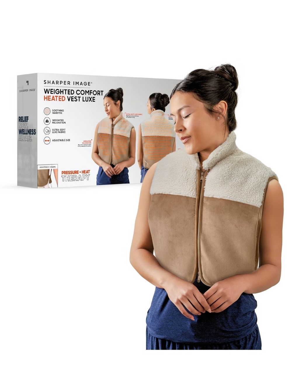 Sharper Image Heated Weighted Comfort Vest - Tan & Cream